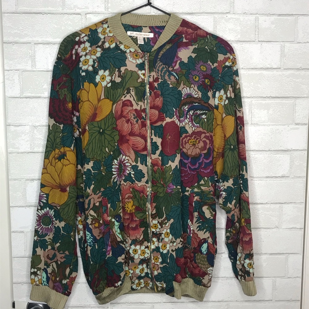 ZARA TRF Floral Lightweight Zip Up Bomber Jacket